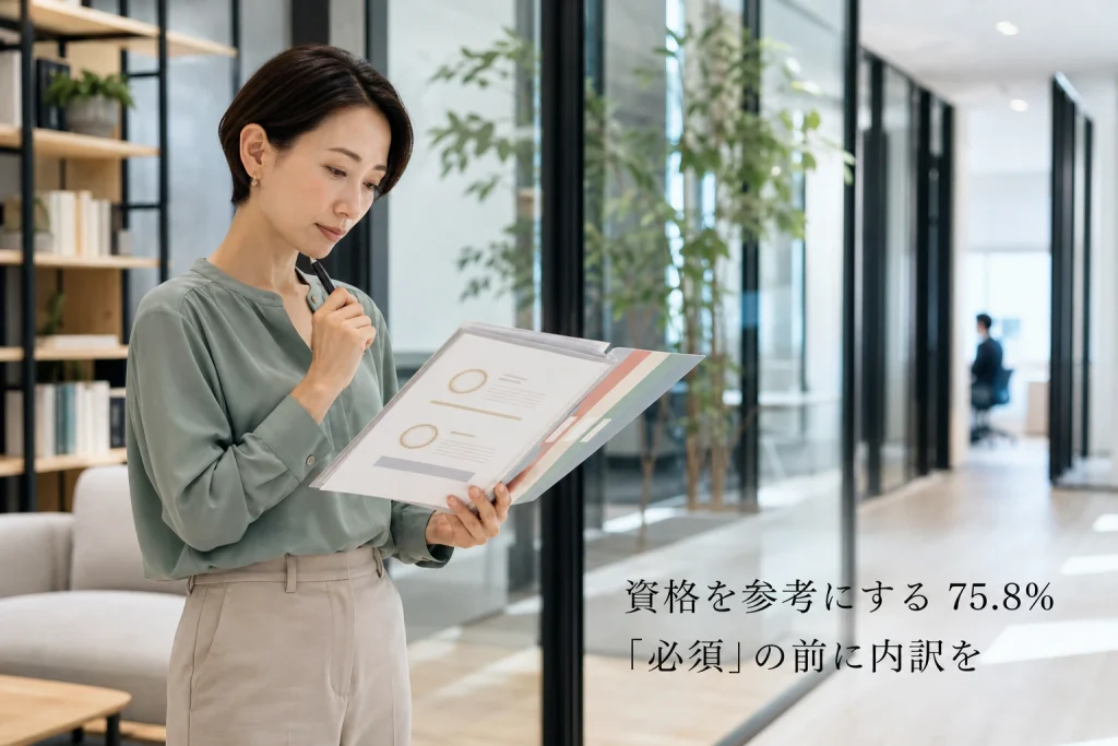 中途採用で資格を参考にする担当者は75.8%──「必須」と書く前に見たい内訳