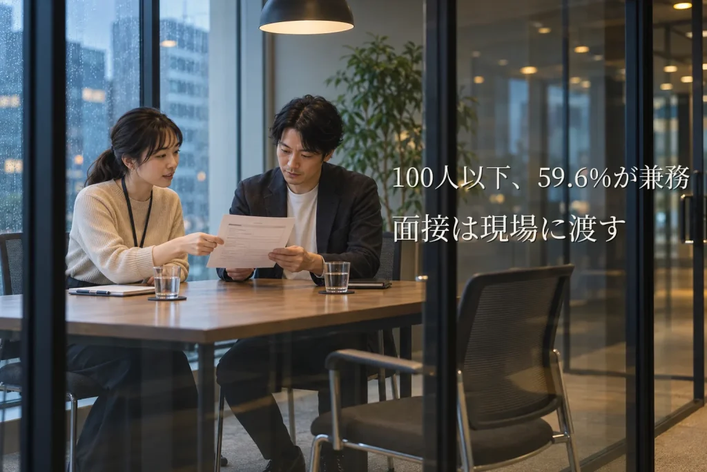 ひとり人事の中途採用──100人以下の59.6%が兼務、面接は現場に渡す